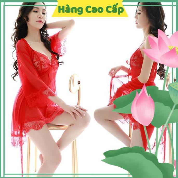 Váy Ngủ Sexy Gợi Cảm Váy Ngủ Ren Hoa Ngực Kèm Áo Choàng Ngủ Quyến Rũ (Màu Đen) | BigBuy360 - bigbuy360.vn