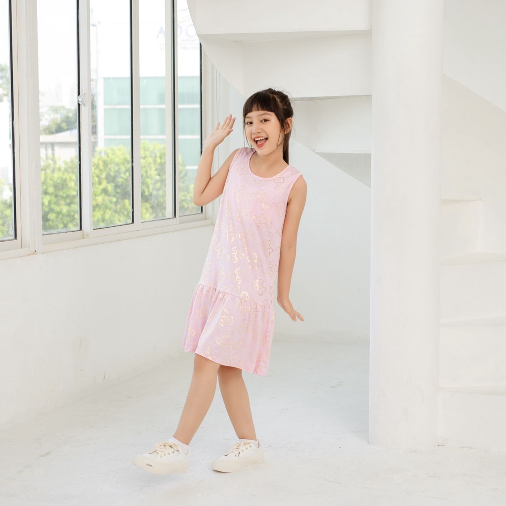Váy cho bé gái, size đại, sát nách in hình trái tim, váy bé gái mặc nhà, 18-40 kg, Kyo293 shop, K23