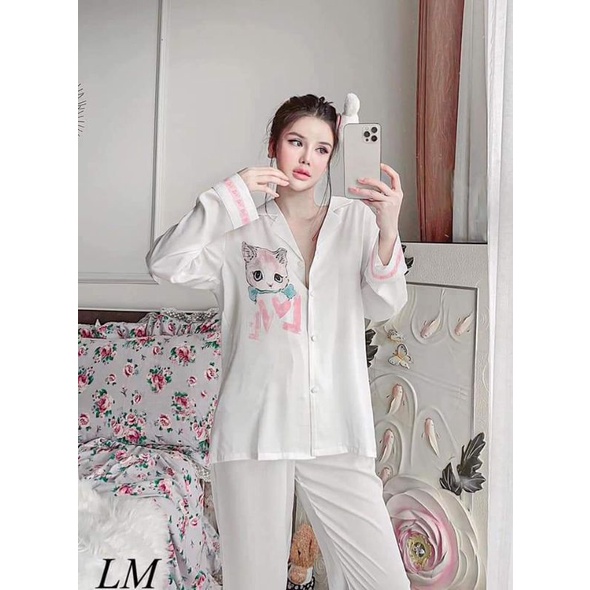 BỘ PYJAMA MÈO IN DÀI tay dài quần dài siêu hot
