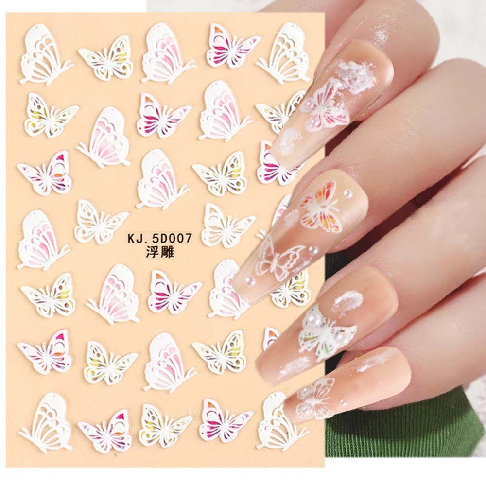 Miếng Dán Trang Trí Móng Tay Tự Dính Họa Tiết Bướm Nhiều Màu Sắc