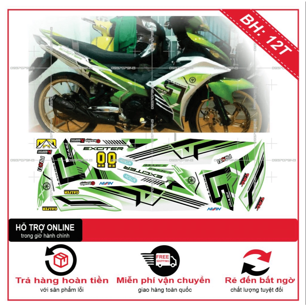 TEM RỜI EX 2011 TRẮNG XANH KAWA -- SHIN DECAL 2