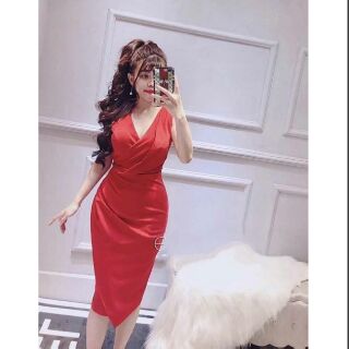 Váy ôm body vạt đắp chéo nhún eo