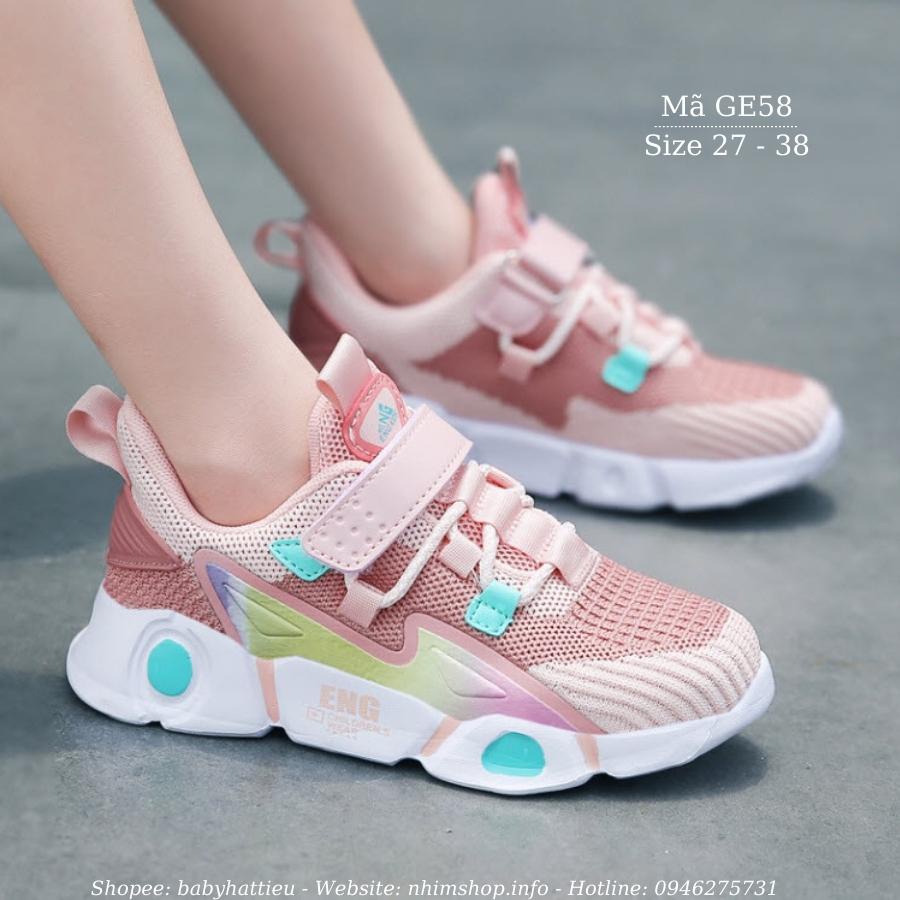 Giày thể thao cho bé gái siêu nhẹ đi học chạy bộ đế êm chống trơn quai dán tiện dụng thời trang trẻ em 3 - 12 tuổi GE58