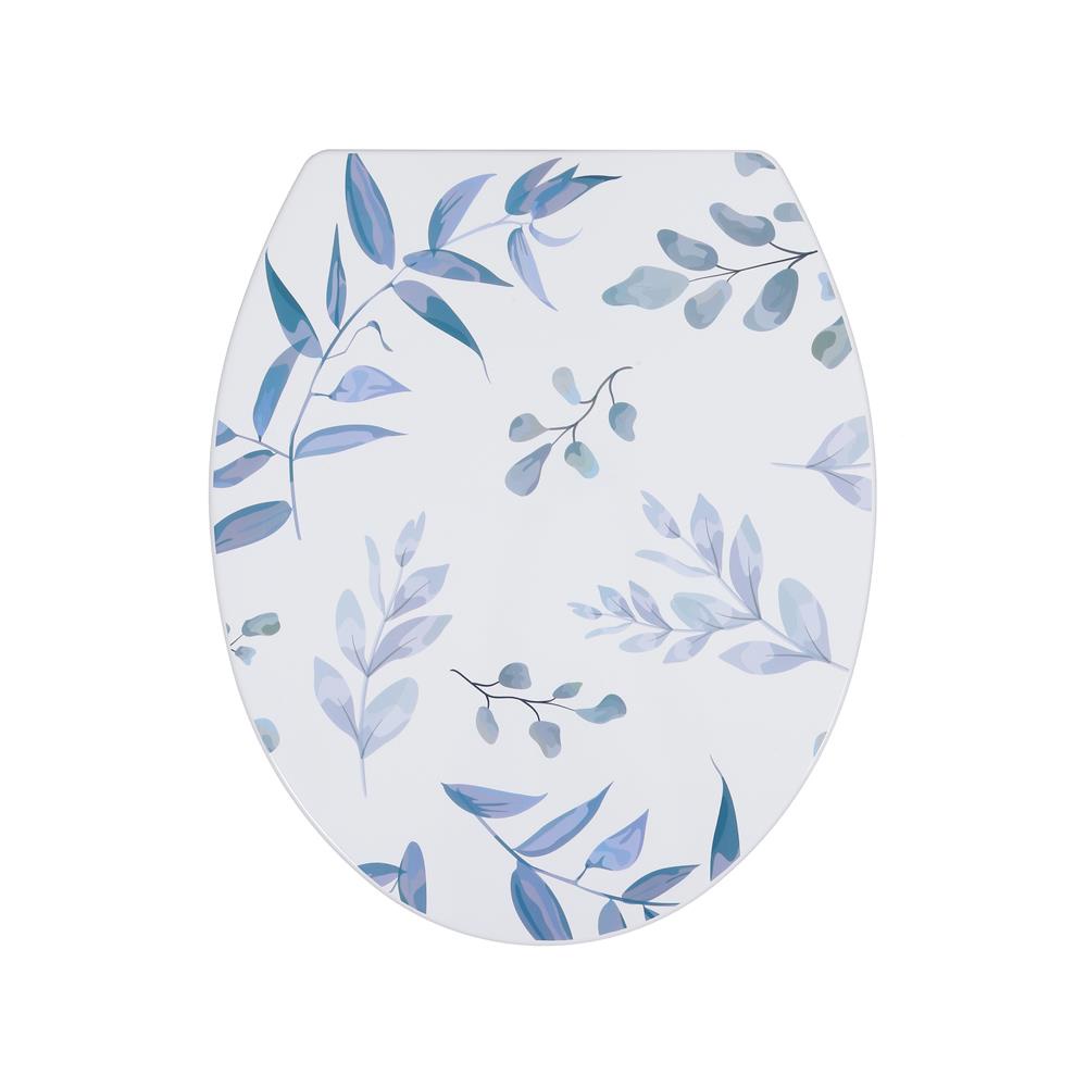 Homebase MOYA nắp bồn cầu đóng êm SLOW CLOSE SS0371A-BLUE LEAF bằng nhựa PP 44X37X4.2CM họa tiết hình lá