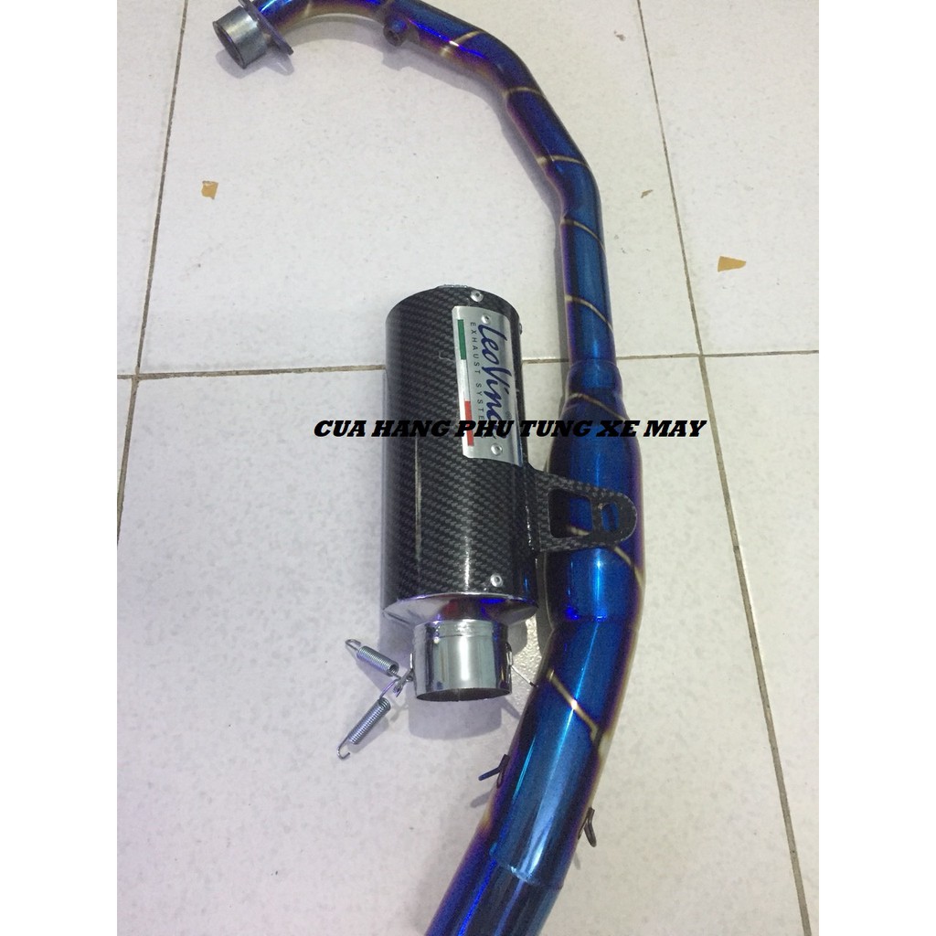 Trọn bộ pô Leovince tròn cacbon kèm cổ bầu hơi Titan cho xe Ex 135| Ex 150| R15 V3| Winner 150| Winner X| Raider| Satria