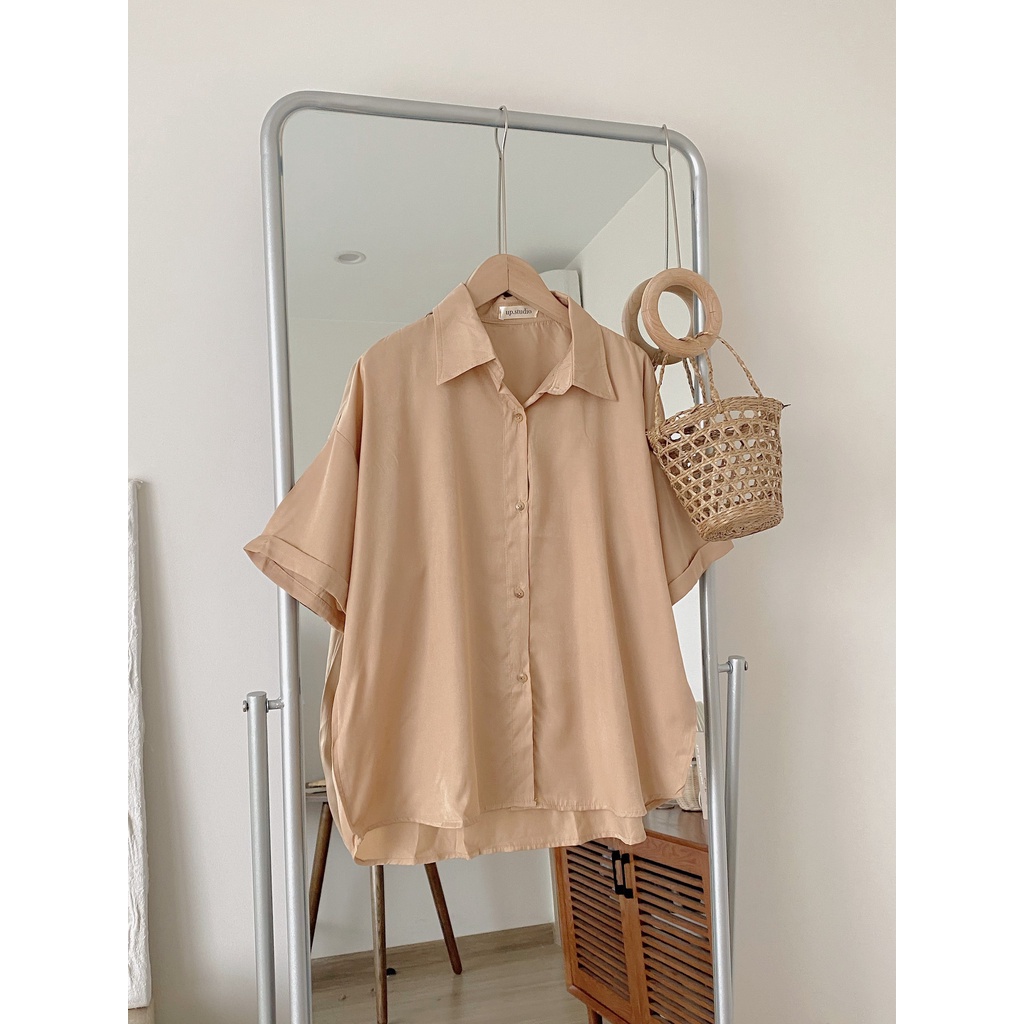 [Ảnh thật/Video]Áo sơ mi lụa cộc tay chất thái cổ đức thiết kế trơn mềm tôn dáng Áo sơ mi form rộng siêu xinh