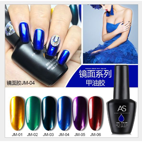 Set sơn gel AS màu xanh kính JM bộ 7 chai (6 chai màu + 1 chai đế bạc)