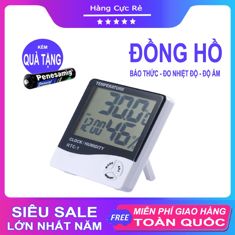 Đồng hồ để bàn đo nhiệt độ, độ ẩm phòng - Phiên bản nâng cấp hiện đại có báo thức - Tặng kèm pin AAA - Shop Hàng Cực Rẻ