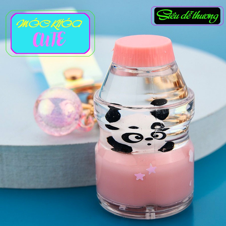 Móc khóa cute độc đáo hình bình nước thú cưng gấu trúc đẹp phong cách độc lạ bền đẹp.