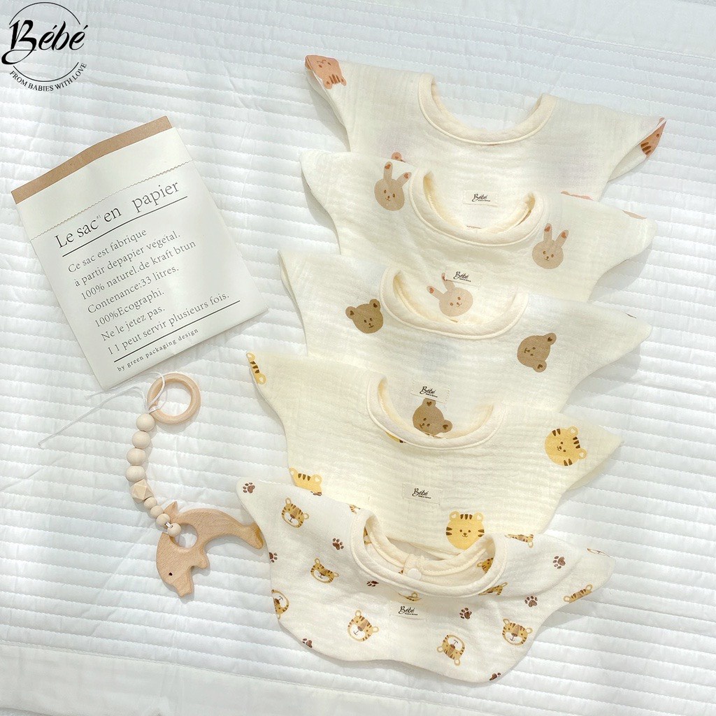 Yếm Xô Tròn/Yếm Hoa Bé Bé Chất Xô Muslin Mềm Mại Thấm Hút Tốt