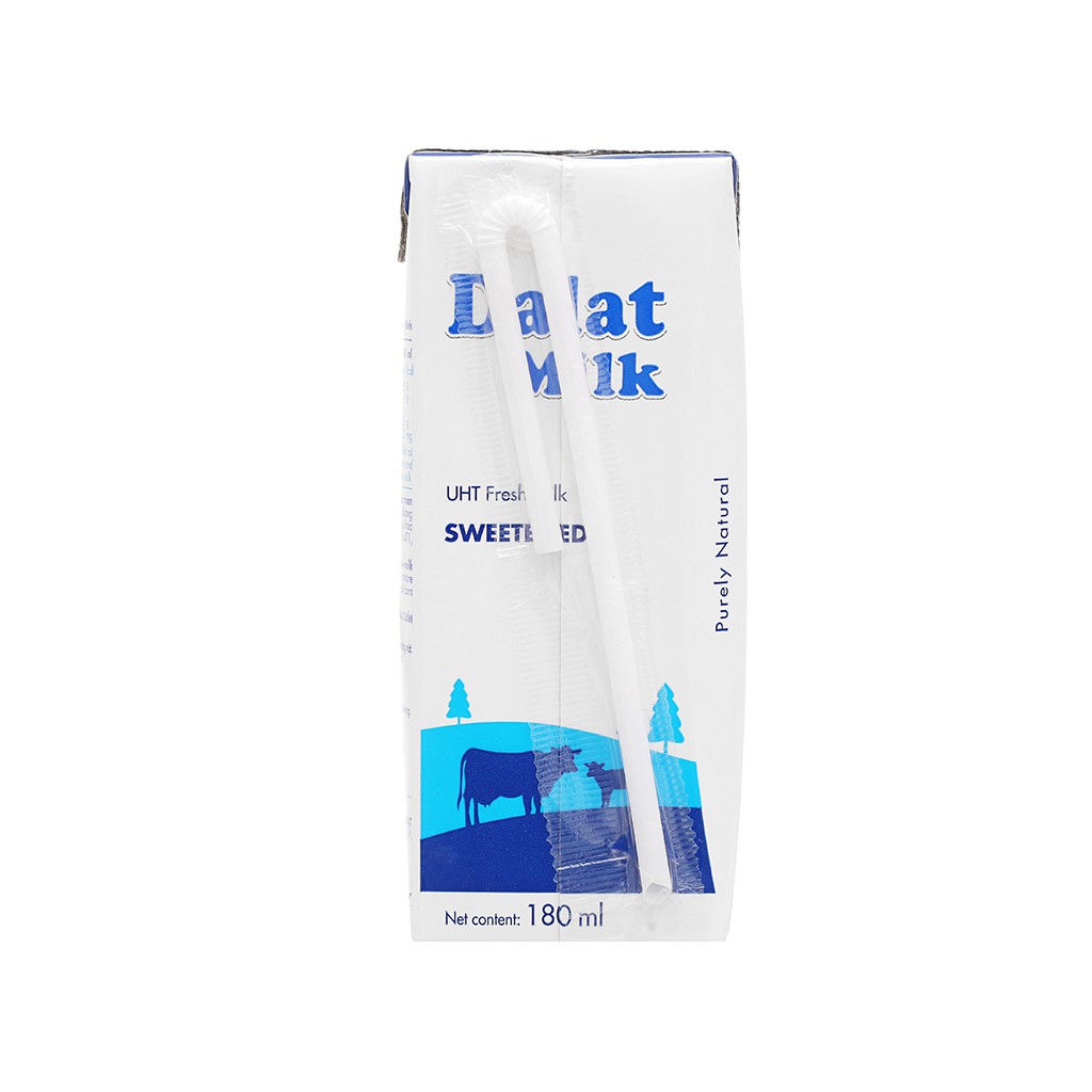 Lốc 4 hộp sữa tươi tiệt trùng có đường Dalat Milk 180ml