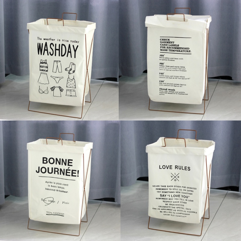 Giỏ đựng quần áo bẩn bằng vải Canvas phong cách tối giản có giá đỡ