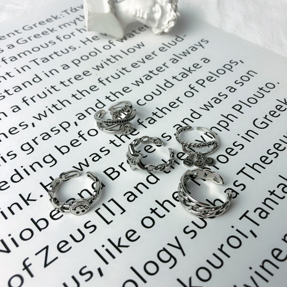 Nhẫn Đôi Khắc Chữ Mặt Cười Phong Cách Hàn Quốc