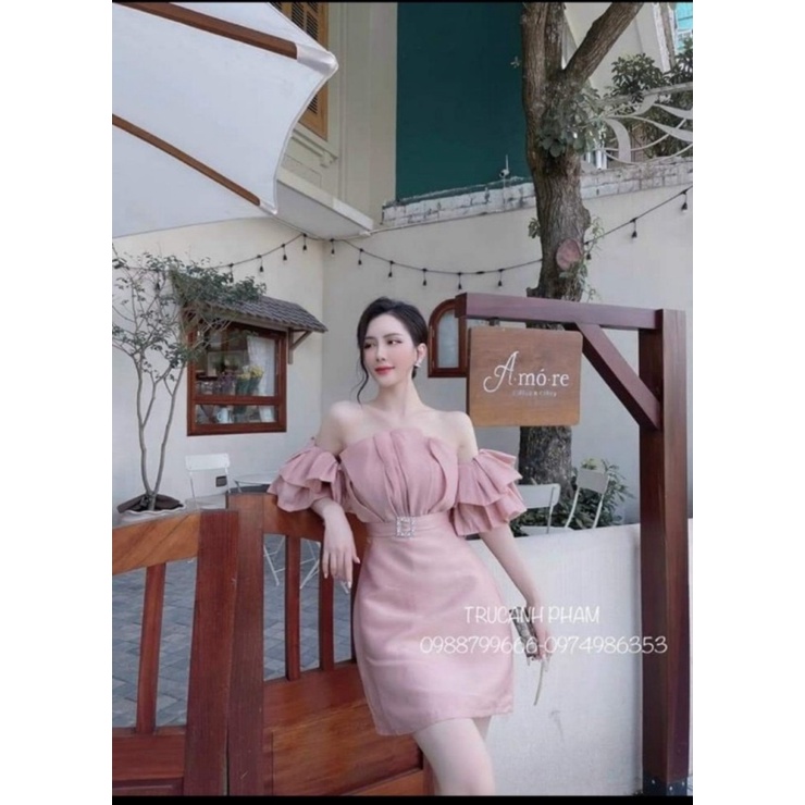 Mẫu HOT Trend Đầm TAPTA Phối Tơ Rèm Khoen Hở Vai Kiểu Dáng Sang Trọng UP