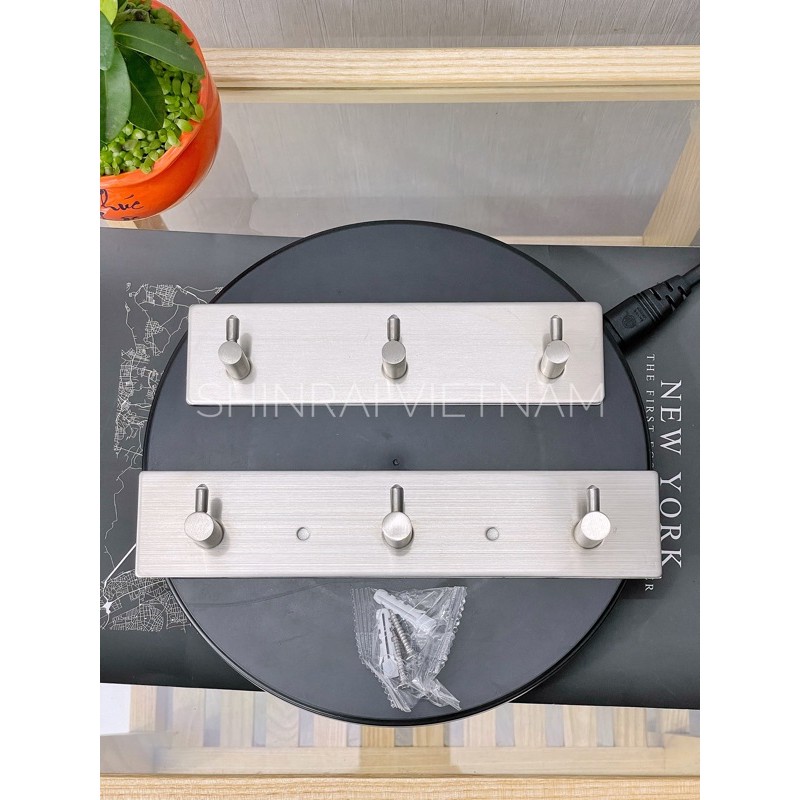 ( Dán Tường Keo 3M - Có Lỗ Khoan ) Móc Treo Đồ , Móc Treo Quần Áo Hình Nấm INOX SUS304 Xước 3 Móc SHINRAI