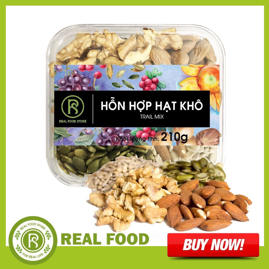 Hộp mix 4 loại hạt (Bí,Óc Chó, Hướng Dương, Hạnh Nhân) 210g REALFOOD