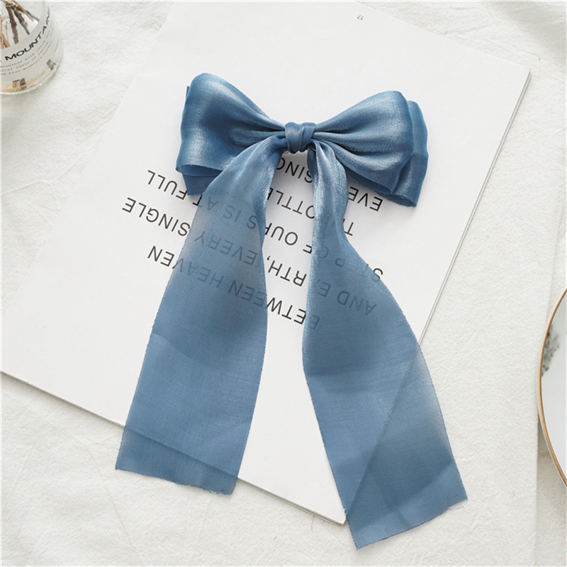 Kẹp tóc mỏ vịt thắt nơ ngang bằng vải màu sáng bóng trang trí tóc đẹp cho nữ