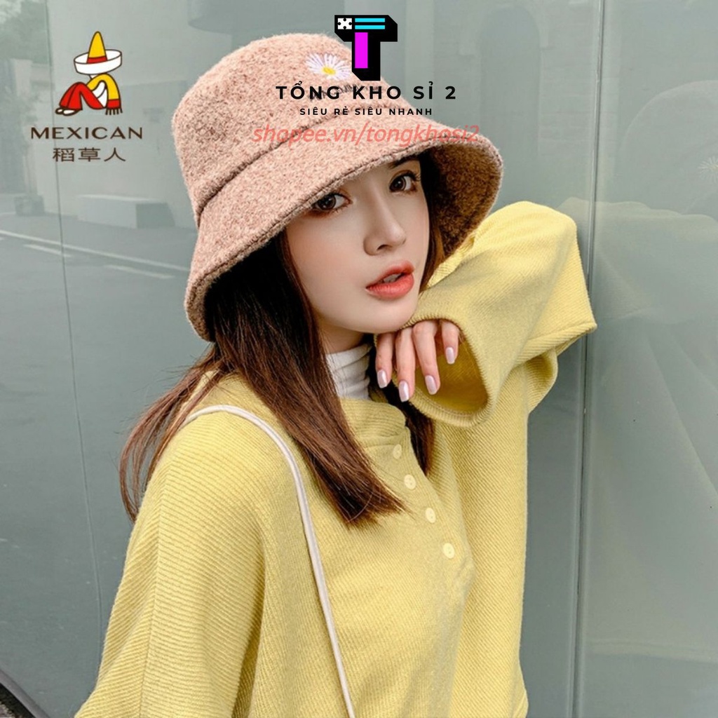 Mũ dạ nữ thêu hoa cúc cho nữ T2