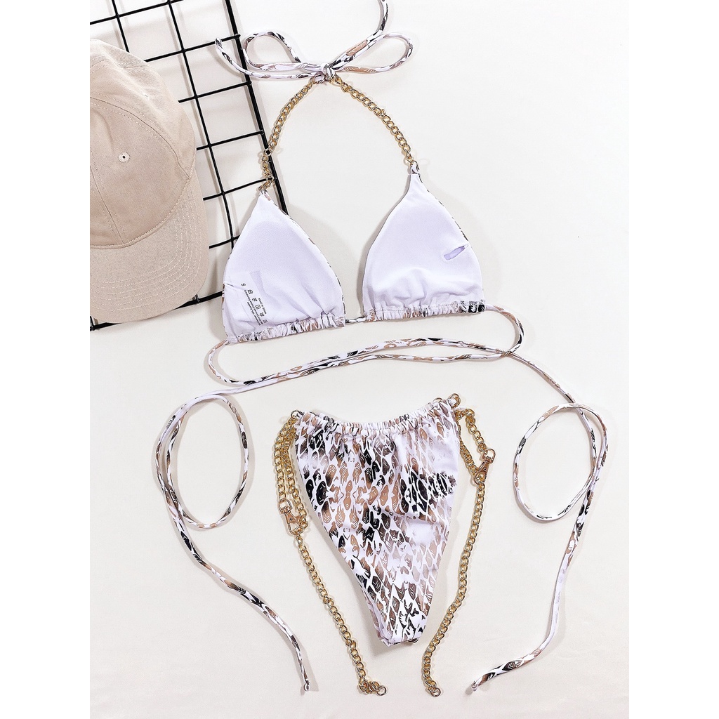 Bộ Đồ Bơi Dây Xích Họa Tiết Da Rắn Quyến Rũ Cho Nữ