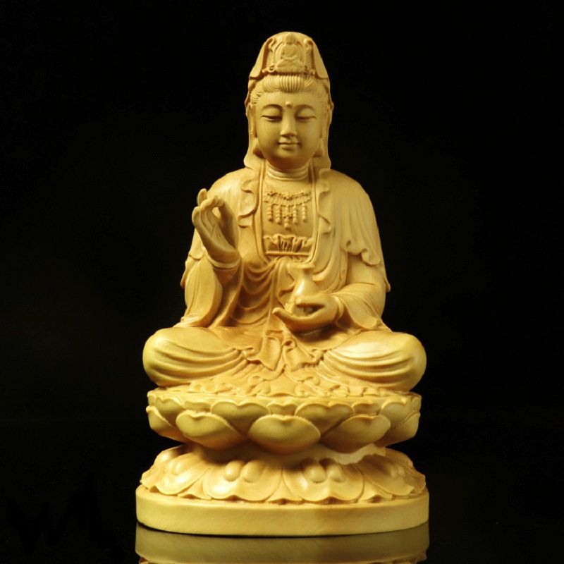Tượng Phật Quan Âm ngồi đài sen bằng gỗ Hoàng Dương  -MSPC010