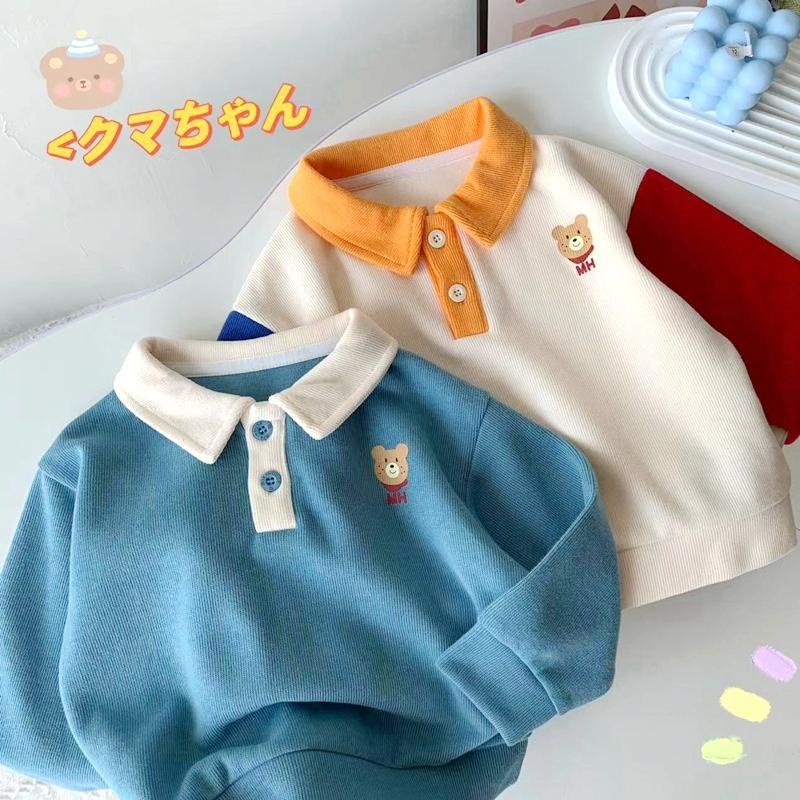 Áo thun cổ polo kết hợp màu sắc họa tiết hoạt hình phong cách Nhật Bản xinh xắn nhỏ gọn dành cho bé trai và bé gái