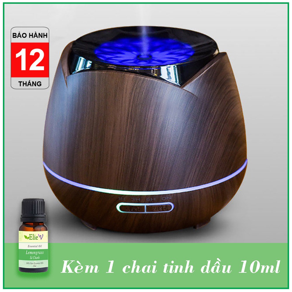 Máy xông tinh dầu nắp hoa kèm 1 chai tinh dầu 10ml