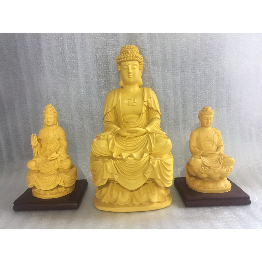 Tượng để ô tô Phật A Di Đà, Bồ Tát Quan Thế Âm Composite (LÕI ĐẶC) (20cm và 12cm) (Phật Giáo - Ba Huê)
