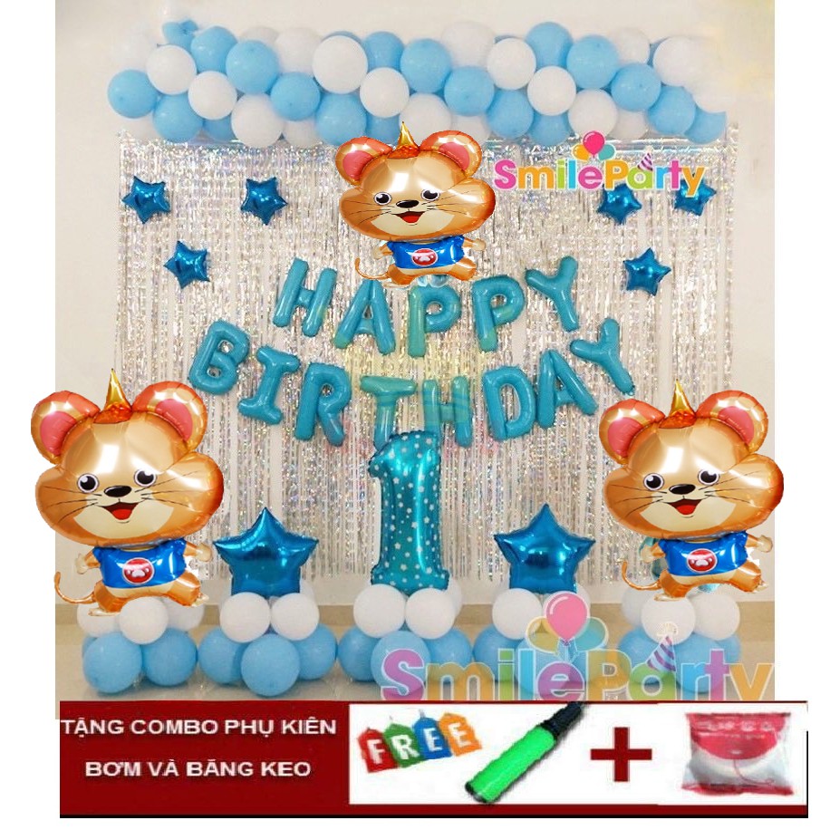 Combo trang trí sinh nhật cho Bé tuổi Hổ/ Trâu như ảnh + 2 rèm kim tuyến