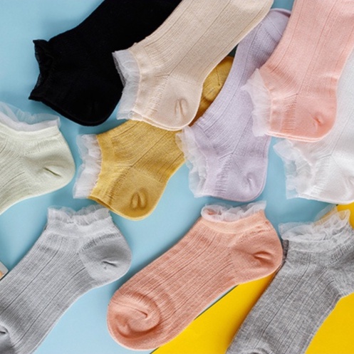 Tất nữ cổ ngắn bèo nhún nhiều màu sắc vớ nữ cổ thấp chất cotton mềm mại