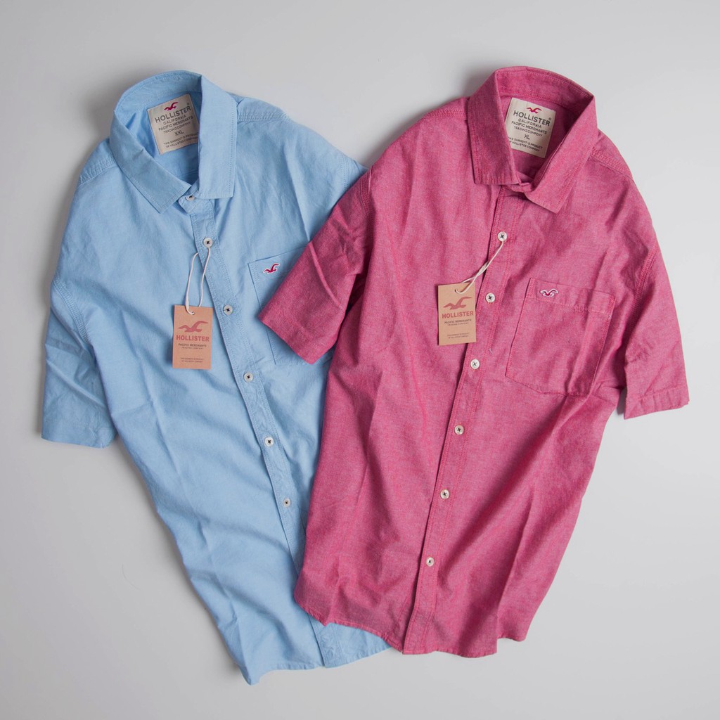 Áo sơ mi nam tay ngắn vải Oxford xuất khẩu cao cấp Hollister màu Xanh Biển - Đẳng Cấp Doanh Nhân Thành Đạt