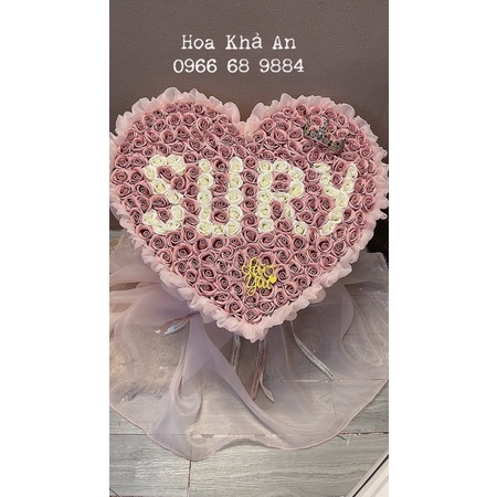 Bó hoa tim Sáp 200bông mix voan Mỹ cực đẹp. Viết chữ theo yêu cầu