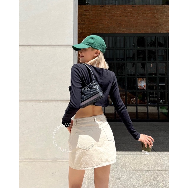 Áo croptop nữ chất thun co giãn tốt tay dài thiết kế gài nút MIEU - JJL07