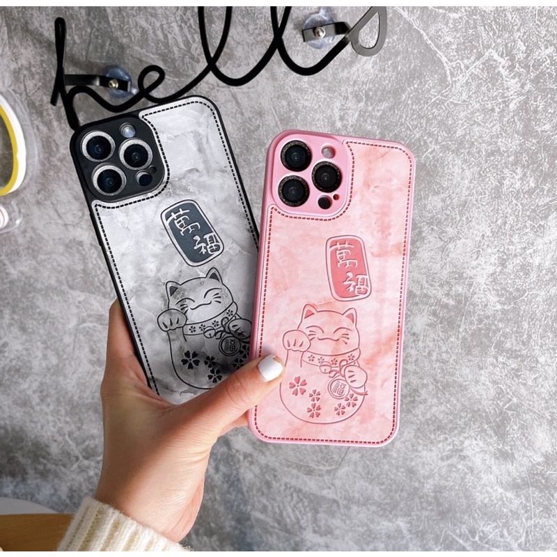 Ốp lưng iphone MÈO THẦN TÀI DA HỒNG, ĐEn 7plus/8/8plus/x/xs/xs max/11/11 pro/11 promax,12/12pro/12promax/13/13pro/13prm