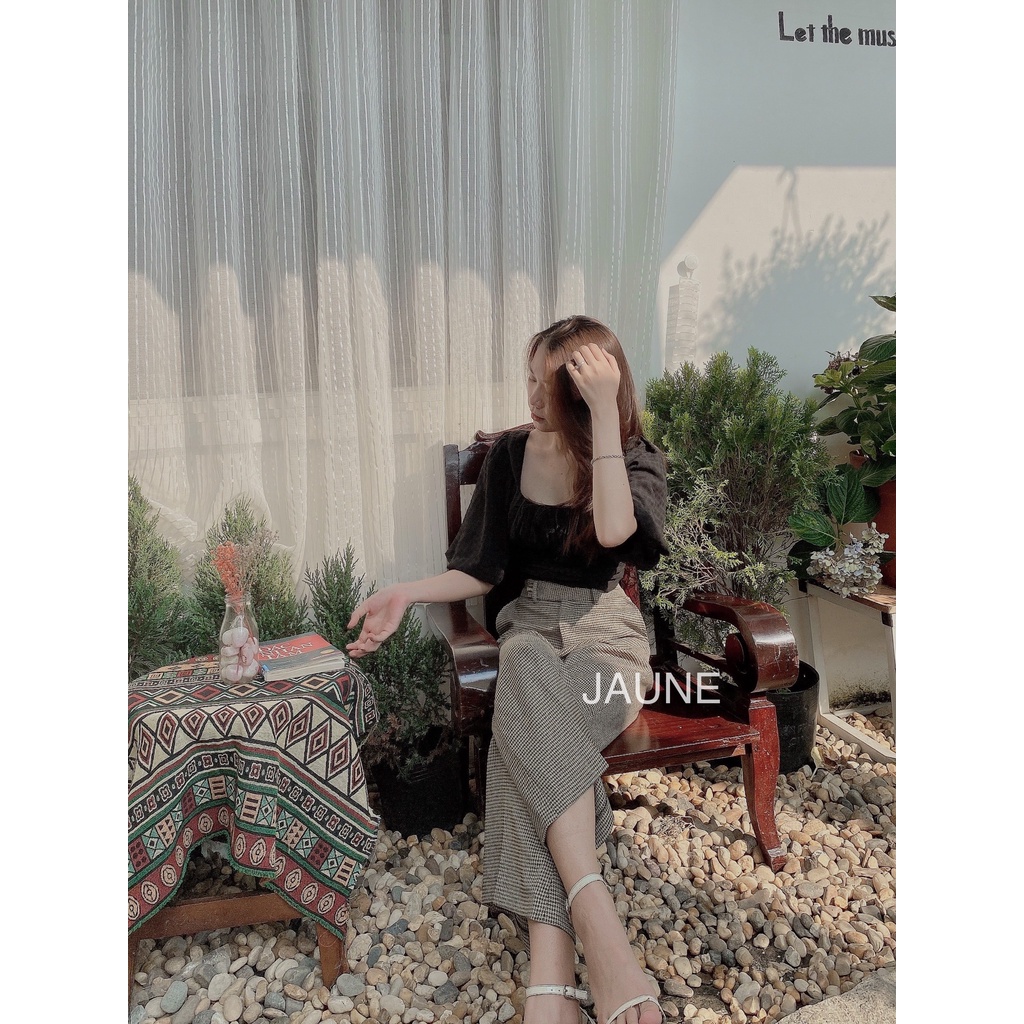 Áo Croptop tay phồng lỡ, xếp li eo JAUNE- LYLI Top