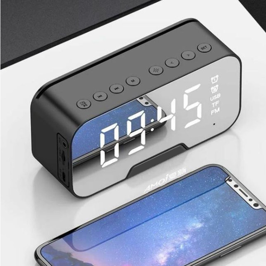 Loa Bluetooth kiêm đồng hồ báo thức K10 nhạc FM đo nhiệt độ có khe cắm thẻ nhớ và cổng 3.5