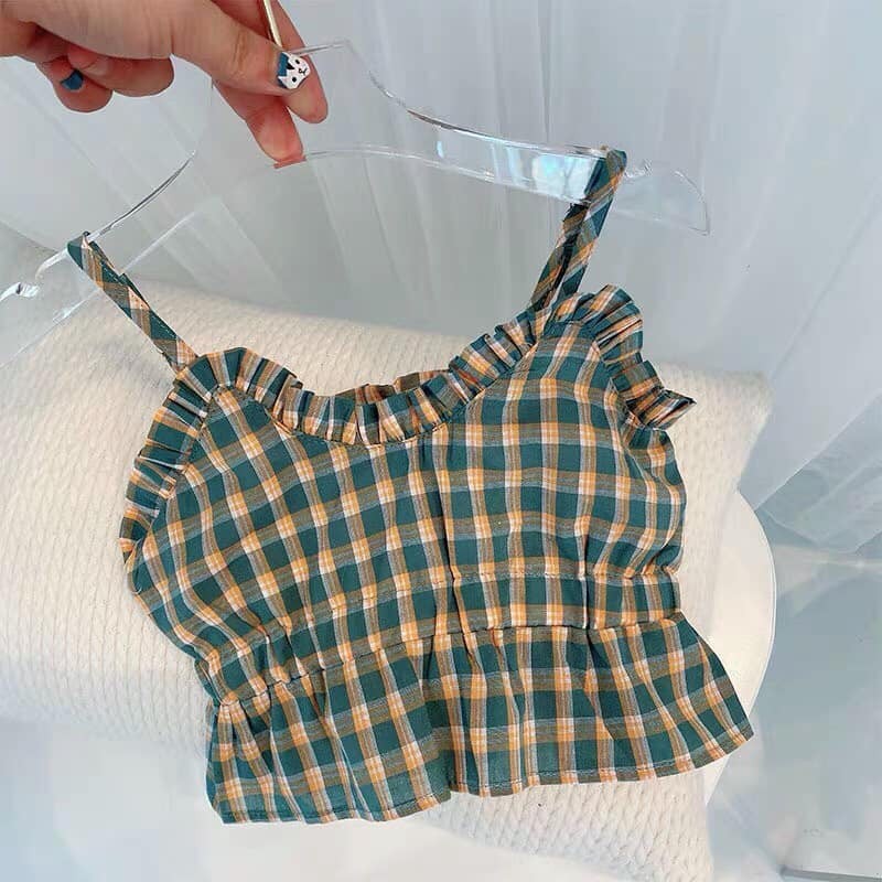 [Mã FAGREEN245 giảm 10% tối đa 30K đơn 99K] (Si Tan Goc) Set Áo Kẻ Xanh Mix Chân Váy Vải Thô Đũi Cho Bé | BigBuy360 - bigbuy360.vn