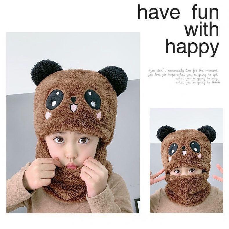 Nón Trùm Đầu Kiêm Khăn Choàng Cổ Bằng Vải Nhung San Hô Dày Dặn Ấm Áp Dễ Thương Cho Bé