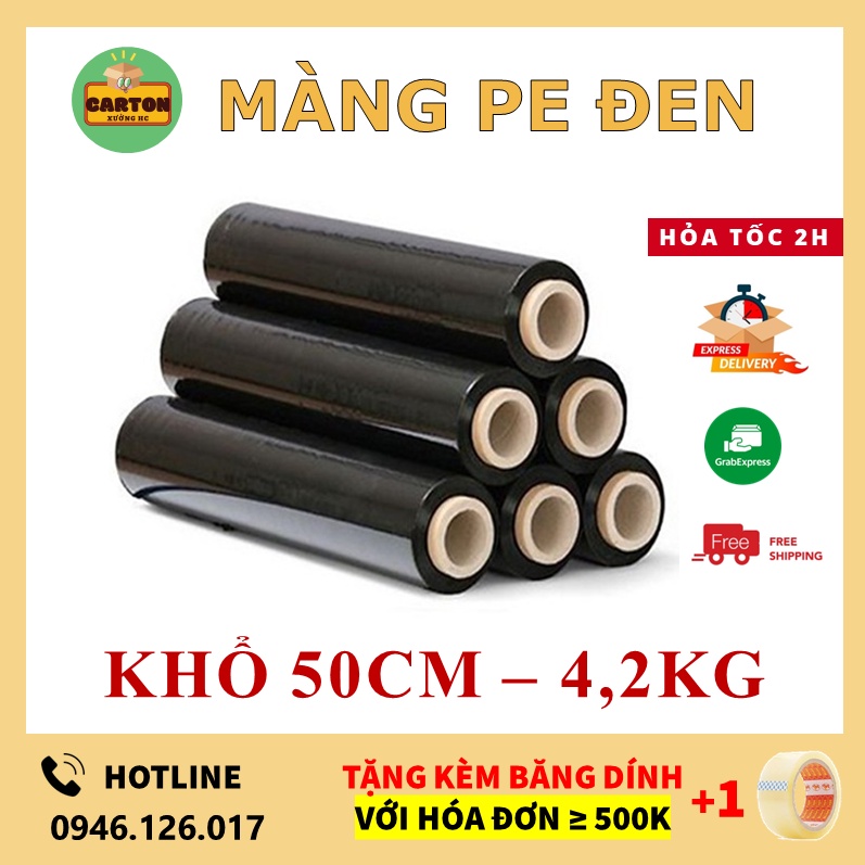 Màng PE Đen khổ 50Cm 4.2Kg, Màng Co PE Đen, Màng Nilong Đen Màng Chít quấn hàng bọc hàng
