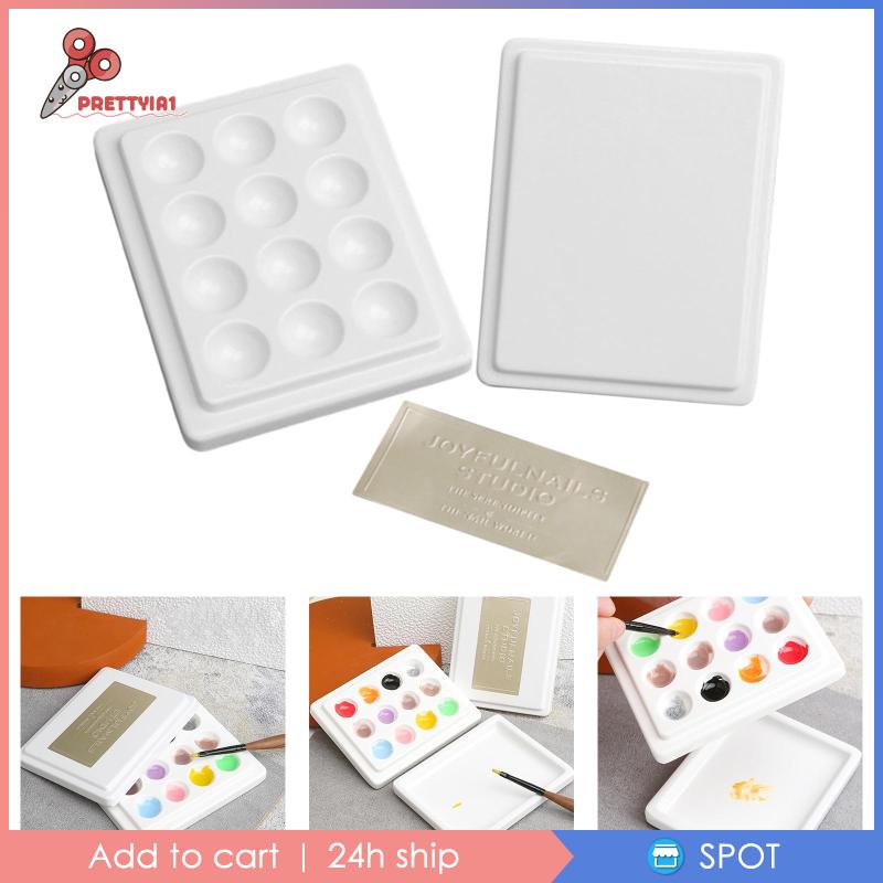 Bảng Pha Màu Nước Bằng Sứ 24 Ngăn Prettyia1 Kèm Nắp Đậy