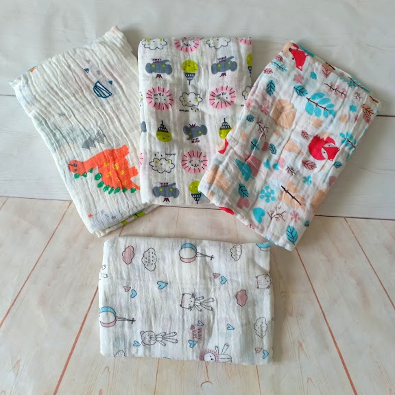 Khăn COTTON aden MÀU HOẠ TIẾT đa năng dùng tắm hoặc quấn bé