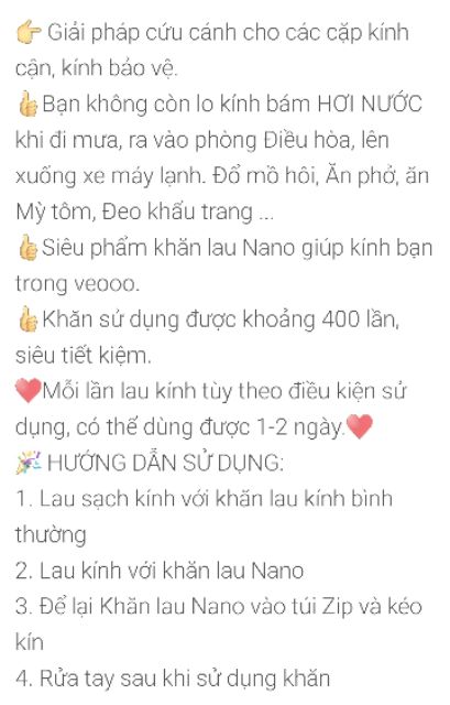 Combo 10 Khăn Nano Chống Bám Hơi Nước.