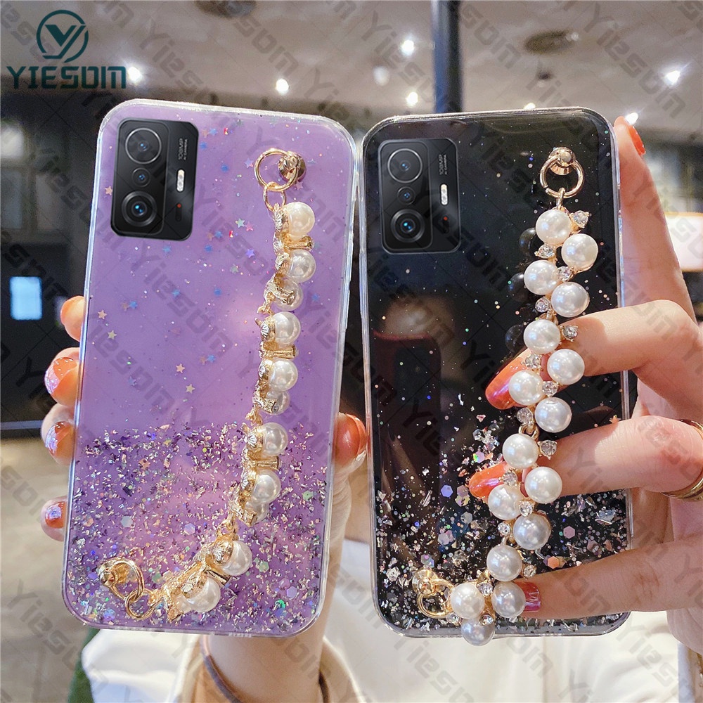 Sang Trọng ​Ốp Điện Thoại Silicone Mềm Trong Suốt Đính Kim Tuyến Kèm Dây Đeo Cho Xiaomi 12T 11T Pro Mi 12 Lite