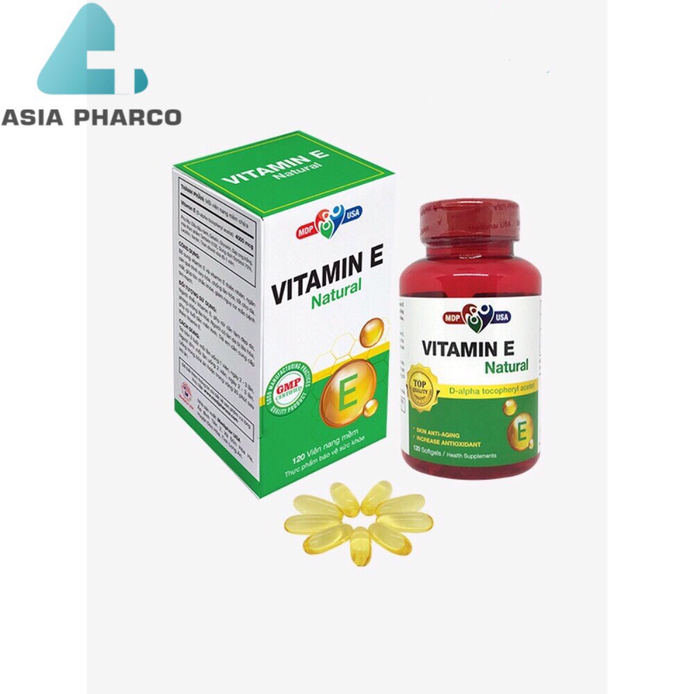 Vitamin E Natural Mediphar USA viên nang mềm lọ 120 viên (Viên uống hỗ trợ đẹp da, giảm lão hóa)