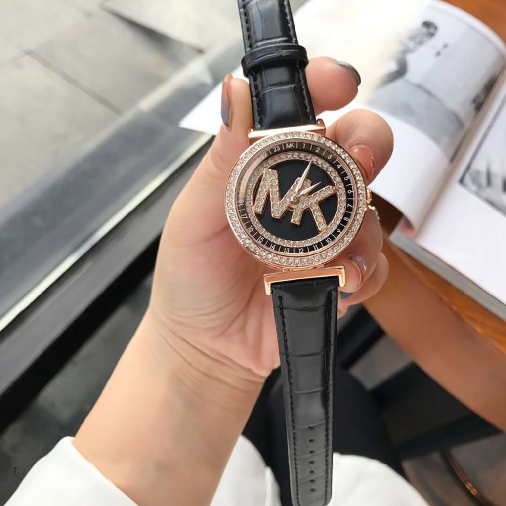 Đồng hồ MK nữ Authentic - Đồng hồ nữ Michael Kors mặt xoay đính đá, dây da, đủ màu | BigBuy360 - bigbuy360.vn