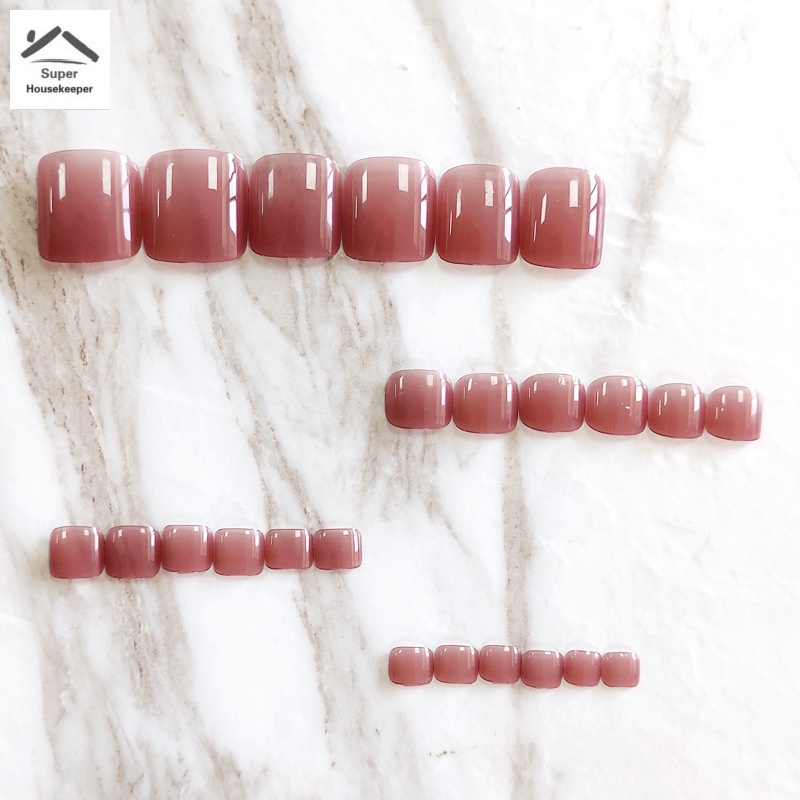 Set 24 Móng Chân Giả Ngắn Màu Đỏ Sáng Thời Trang