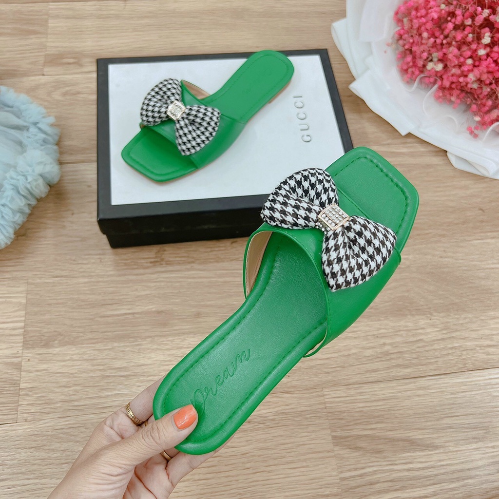 Dép nữ phối nơ kẻ mẫu mới nhất hè 2022 mã V73