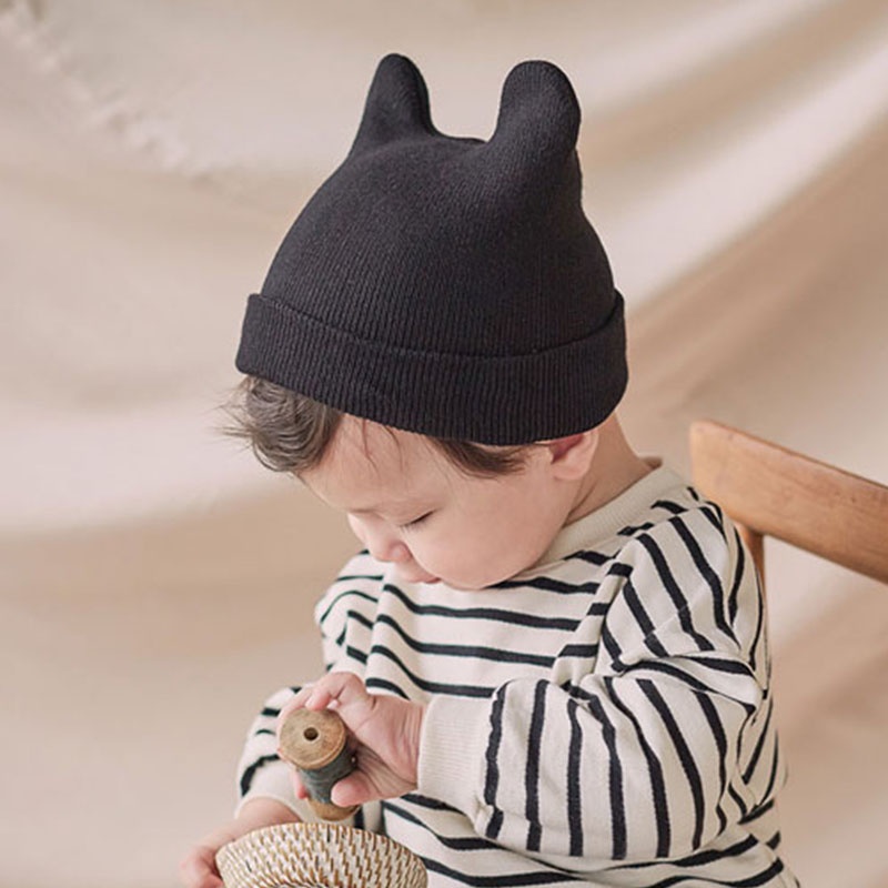 Dễ Thương Mũ Beanie Dệt Kim Màu Trơn Giữ Ấm Mùa Thu Đông Cho Bé