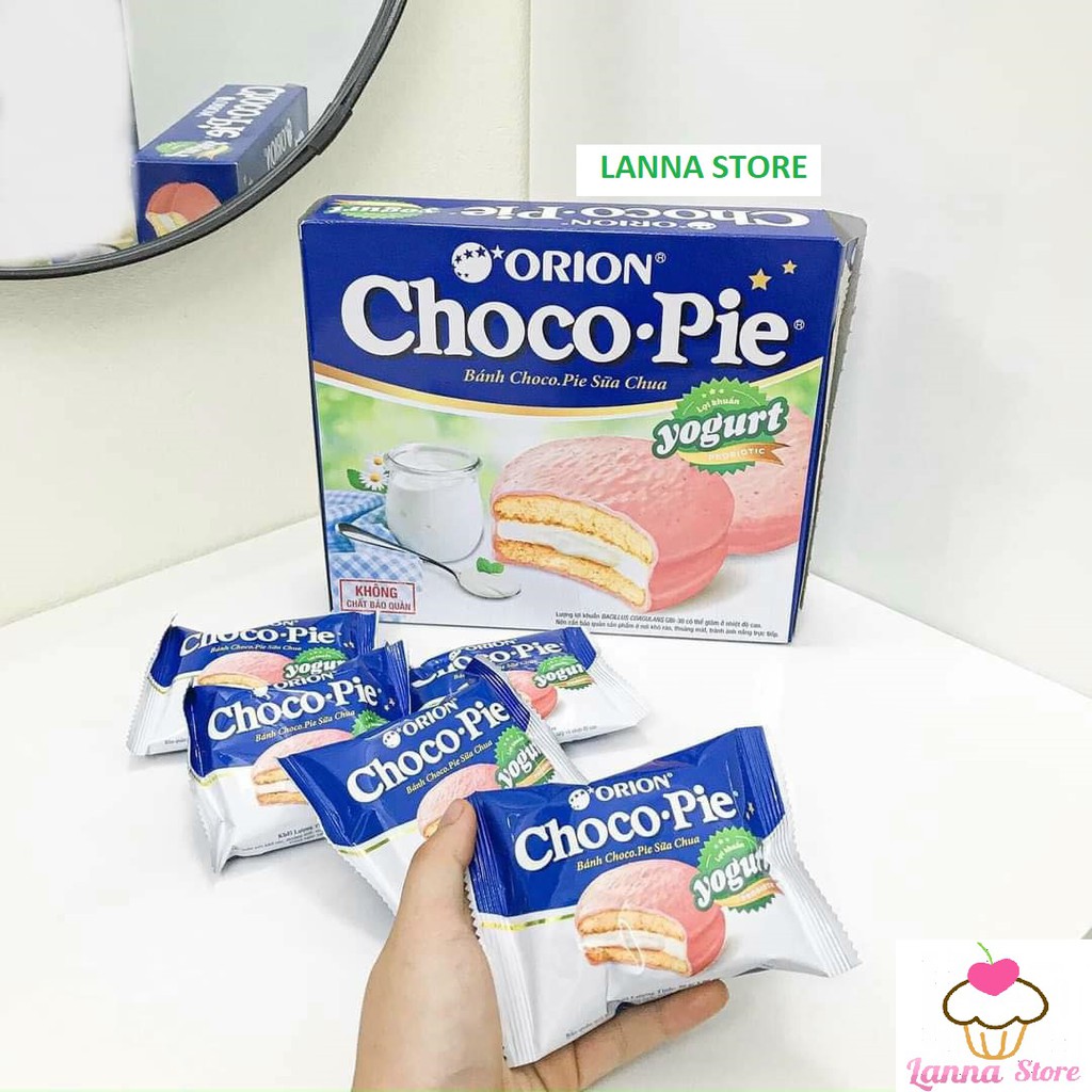 Chocopie LOTTE vị Cacao, Trà Xanh , Chuối hộp 336g (12 bánh) - Hàn Quốc 🇰🇷.