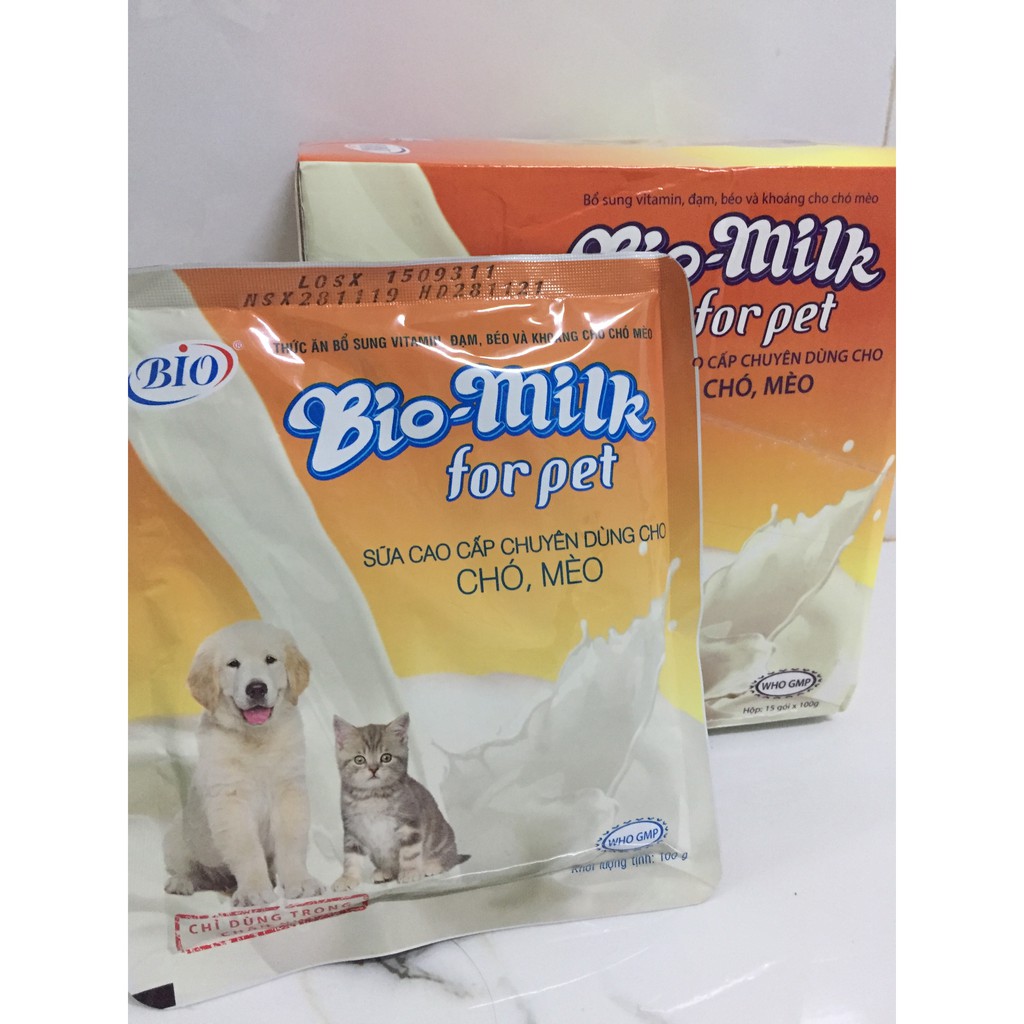 BIO-MILK FOR PET Gói 100g. Sữa cao cấp chuyên dùng cho chó-mèo