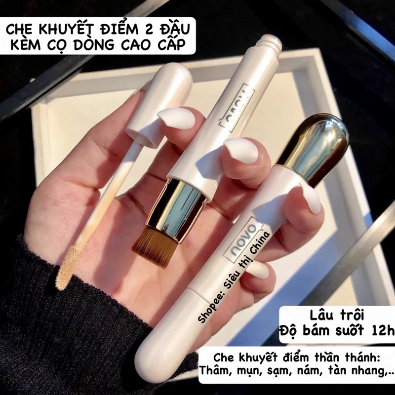 Che Khuyết Điểm 2 Đầu NOVO Cao Cấp Kèm Cọ Tán Kem Nền Che Khuyết Điểm Thần Thánh NOVO Kiềm Dầu